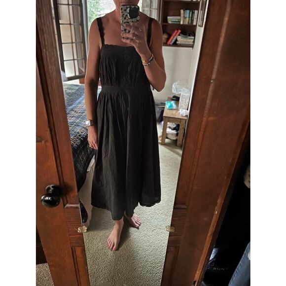 THE GREAT Black 100% Cotton Cachet Midi Lace Detail Button Midi Dress Size 2 - Picture 4 of 16